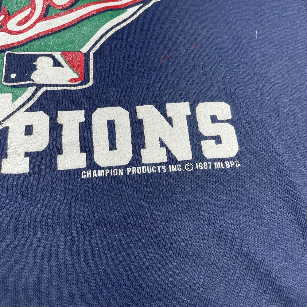 Vintage Minnesota Twins Shirt‎ Mens L Blue Baseball Champion 1987 World Series - Picture 3 of 8